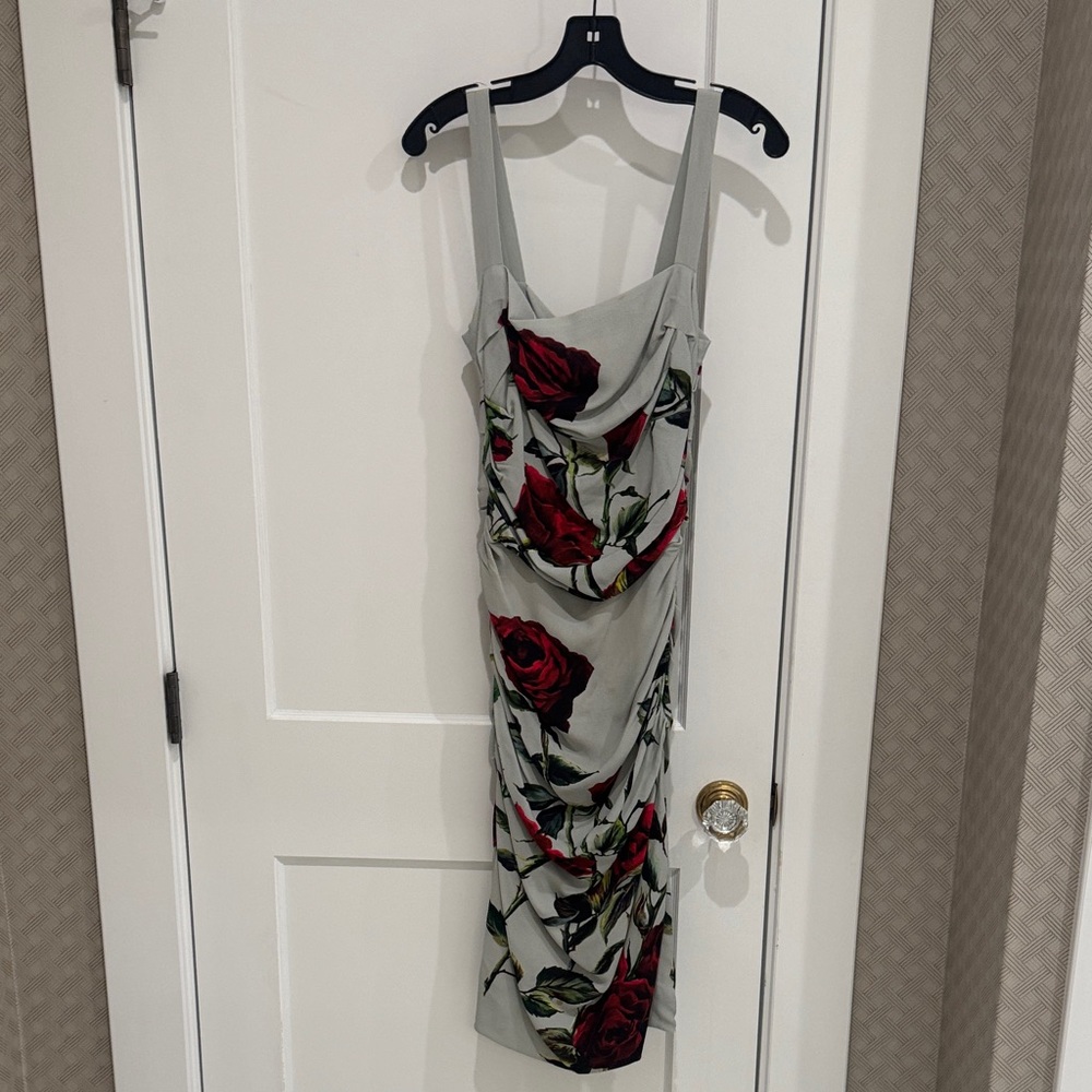 Dolce & Gabbana Floral-Print Ruched Midi Dress size 42 M US size 6 - Picture 3 of 16